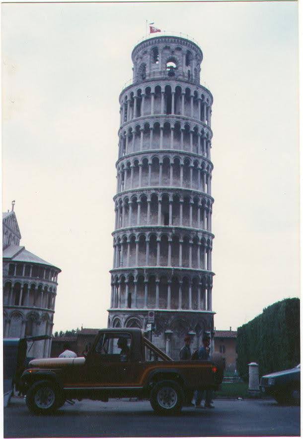 Jeep next to Leaning Tower